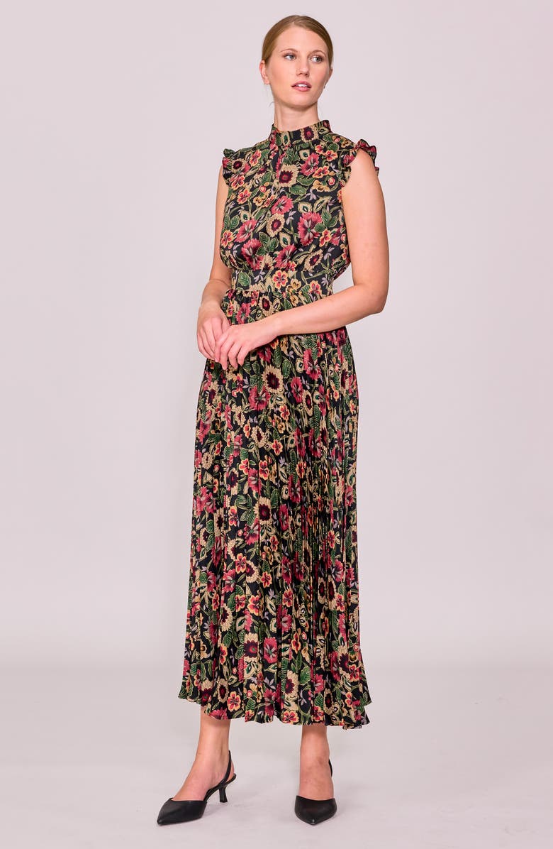 MELLODAY Paisley Pleated Midi Dress, Alternate, color, Black Multi