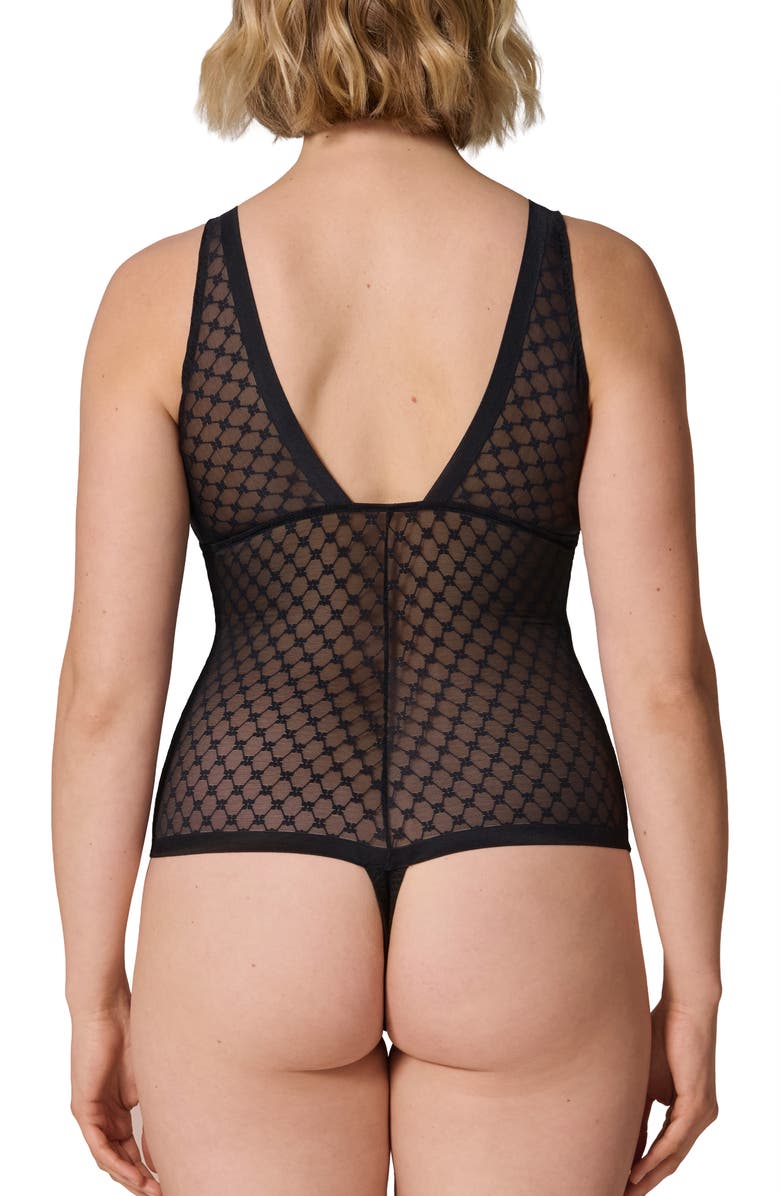 Simone Perele Plume Embroidered Bodysuit, Alternate, color, Black