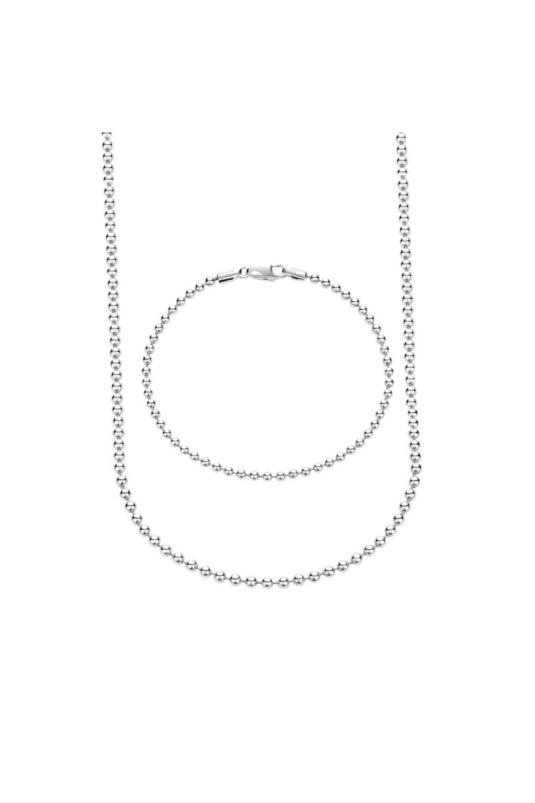 Sterling Silver Bead Ball  Necklace And Bracelet Set, Main, color, Silver