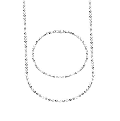 Sterling Silver Bead Ball  Necklace And Bracelet Set