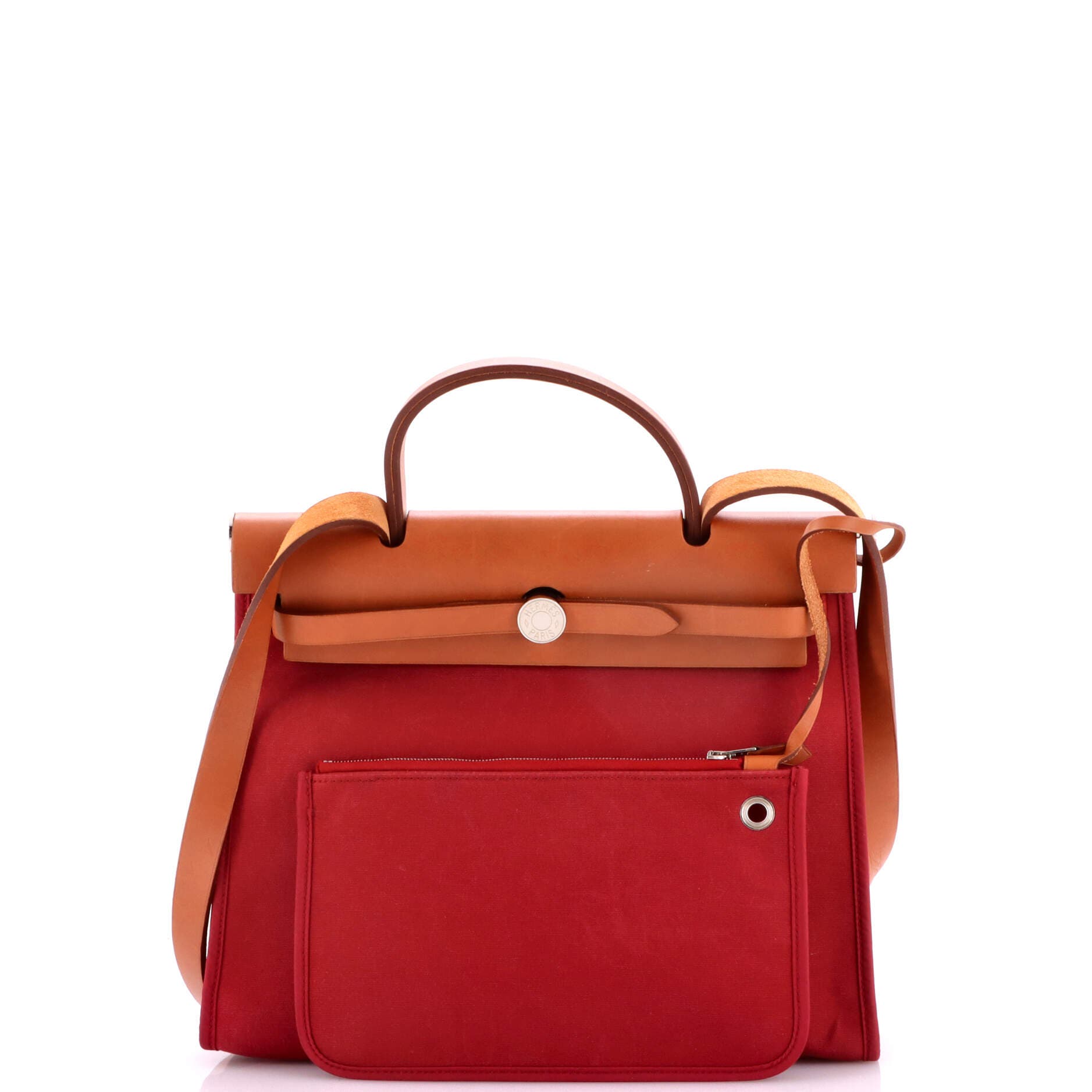 Pre-Owned Hermes Herbag Zip Leather and Toile 31, Alternate, color, Rubis