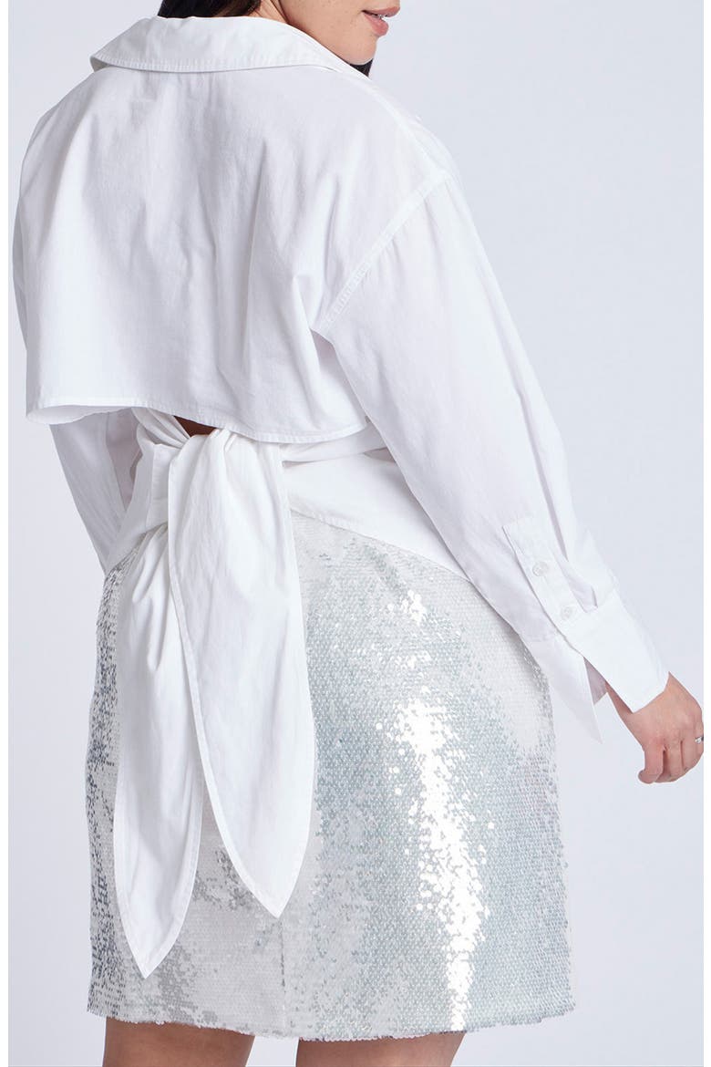 Open Tie Back Cotton Button-Up Shirt, Alternate, color, BLANC WHITE