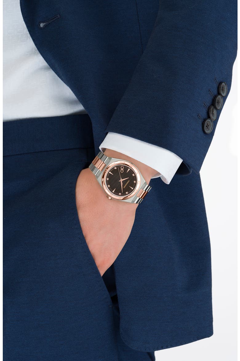 Vega Upper East Two-Tone Bracelet Watch, 40mm, Alternate, color, BLACK/ ROSE GOLD/ SILVER