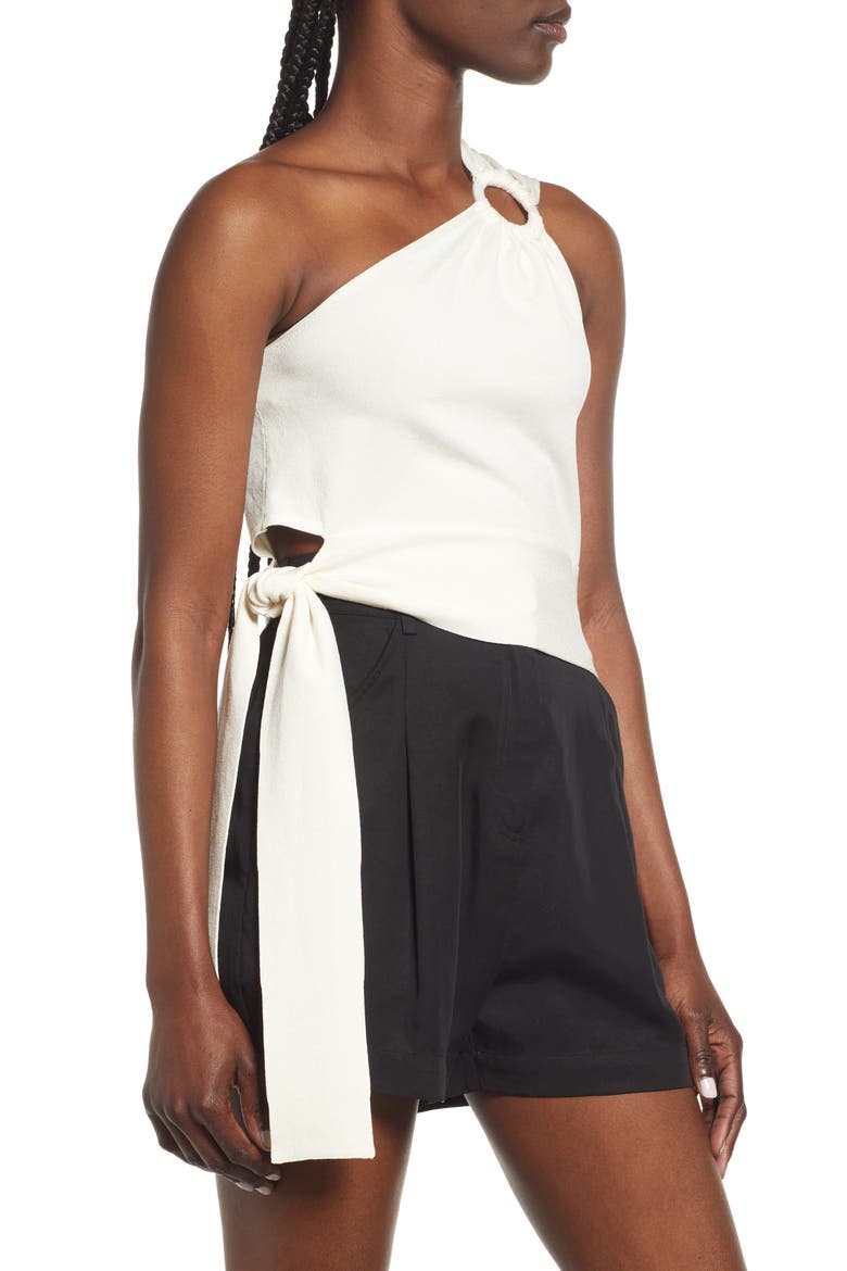 One-Shoulder Tie Hem Top, Alternate, color, WHITE