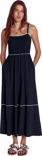 Smocked Bodice Cotton Blend Maxi Sundress