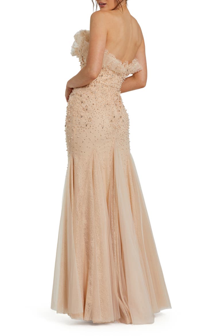 Strapless Embellished Tulle Mermaid Gown, Alternate, color, Porcelain