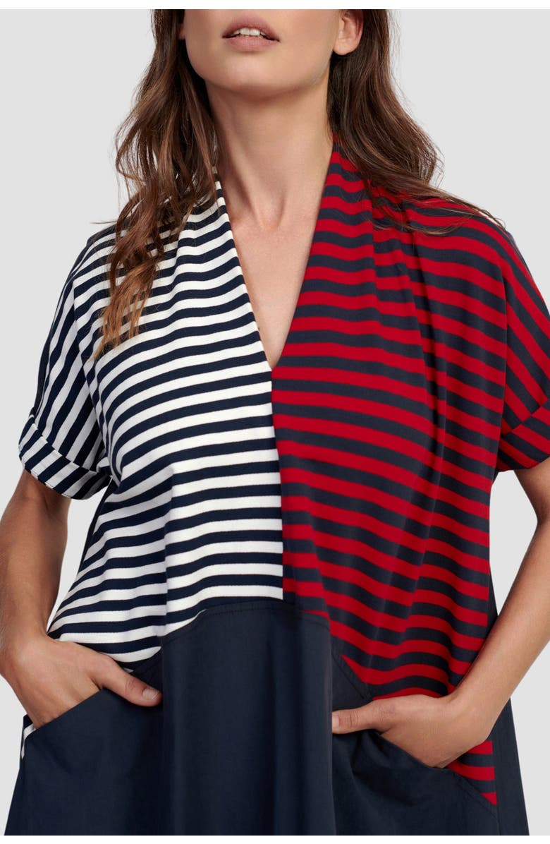 Alembika Tricolor mixed media V-neck maxi dress, Alternate, color, 