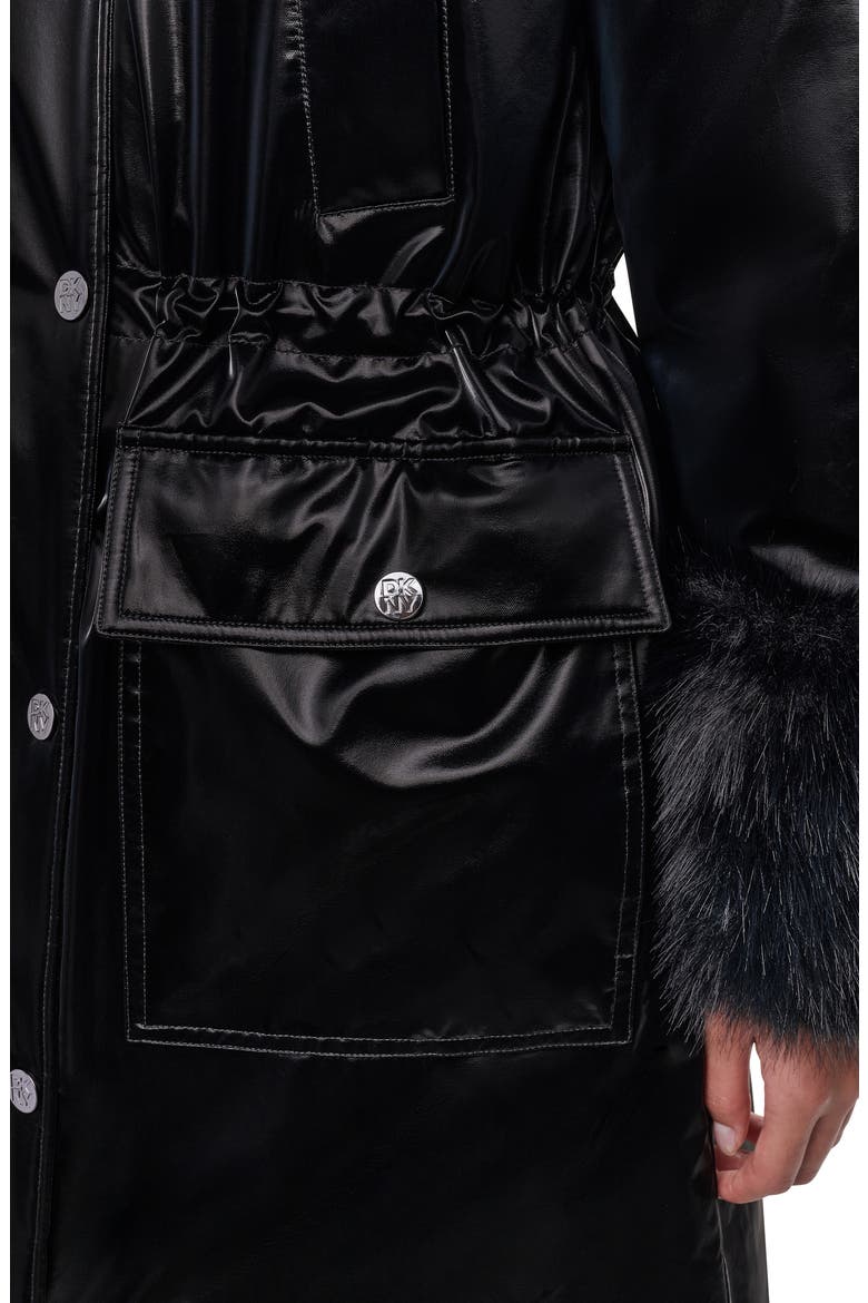 Faux Fur Cuff Nylon Velvet Puffer Coat, Alternate, color, BLACK