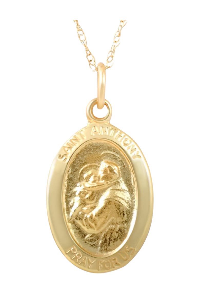 Bliss Diamond 14k Gold St. Anthony Medal Pendant .5" Tall 1.5 Grams, Main, color, 