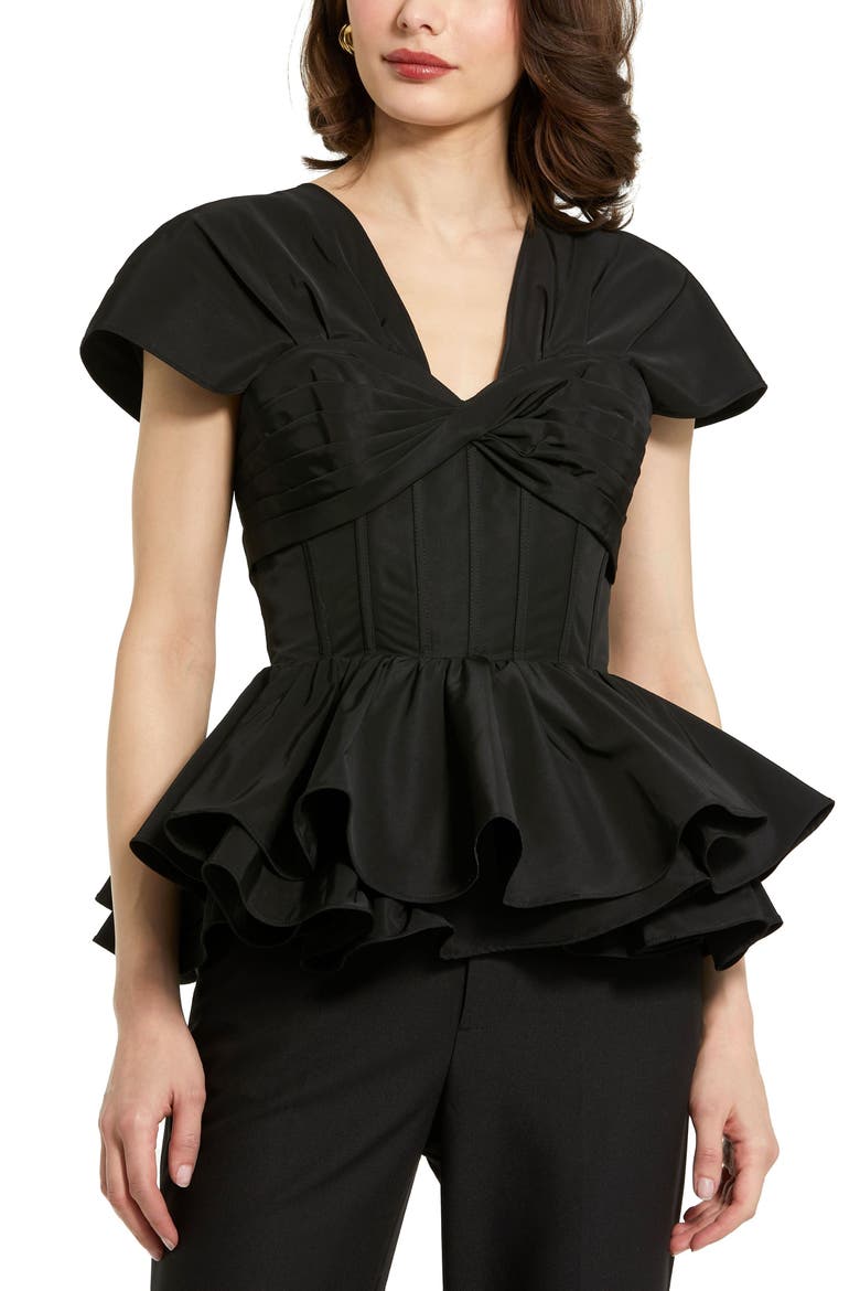 Faille Twist Bustier Peplum Top, Main, color, Black