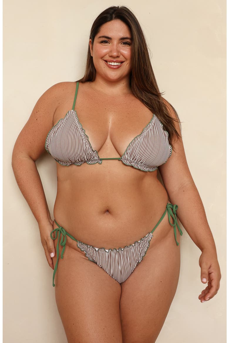 Cassie Triangle Bikini Top, Alternate, color, Cocoa Stripe/Elm Green