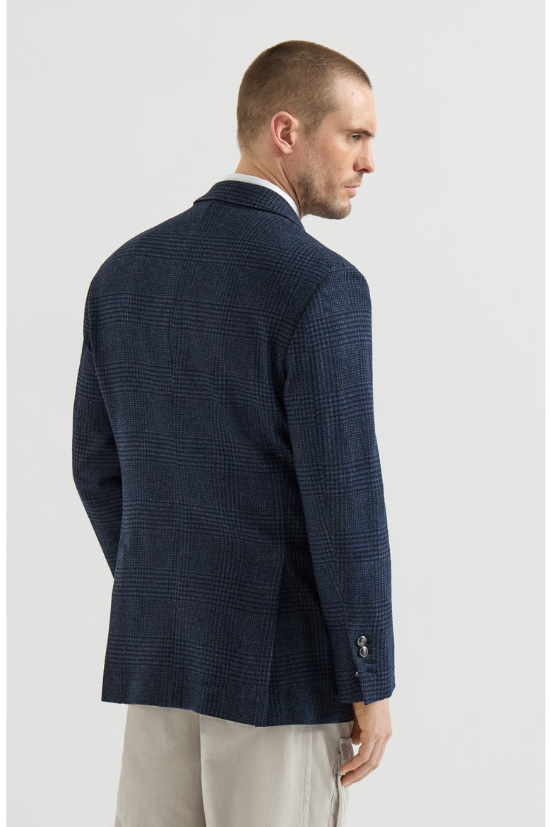 Comfort wool and cashmere Prince of Wales flannel one-and-a-half breasted Tailor blazer with metal buttons, Alternate, color, Blue