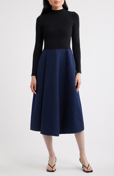 Chira Long Sleeve Mixed Media Dress