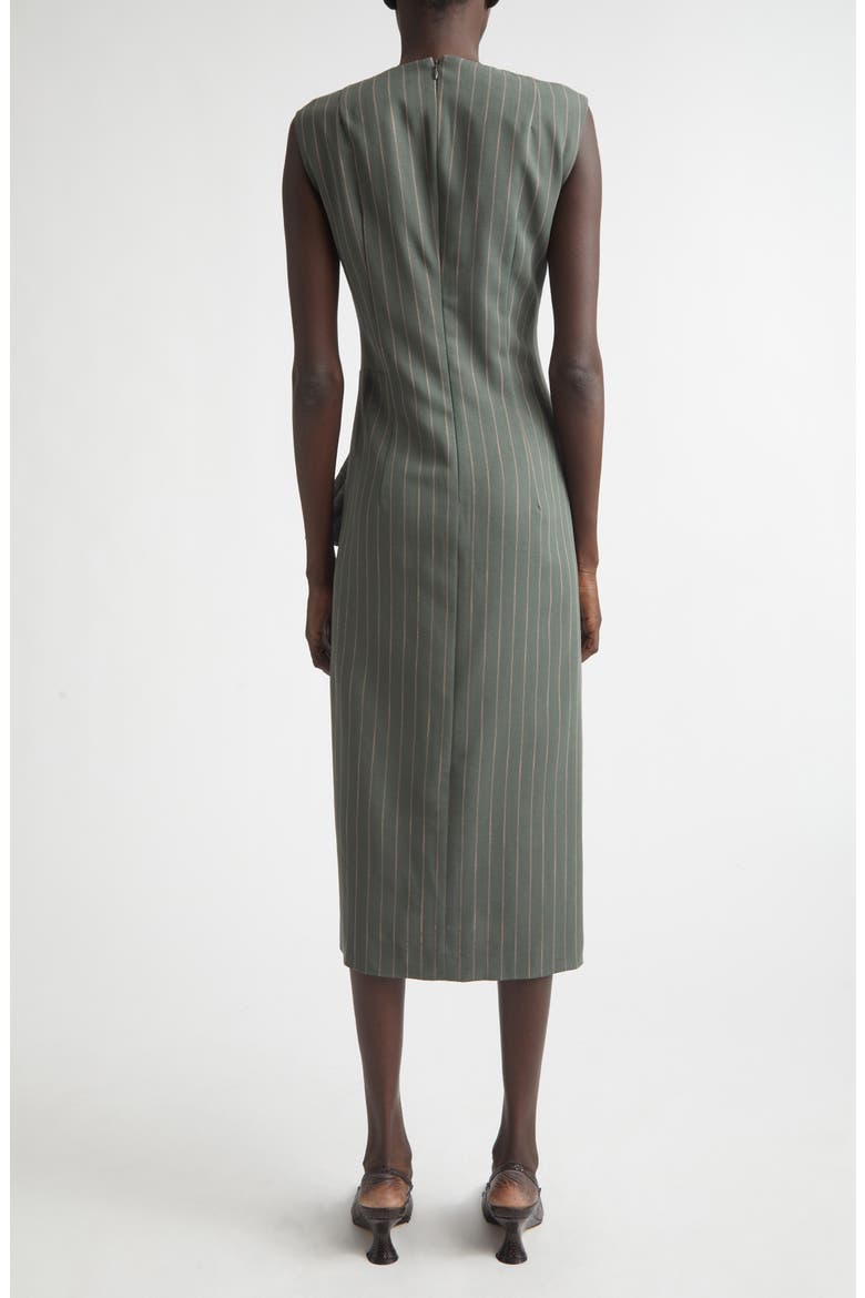 Stripe Draped Wool Crepe Midi Dress, Alternate, color, FOREST