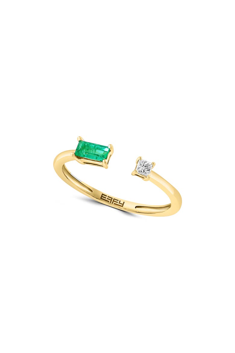 14K Yellow Gold Diamond & Emerald Ring, Main, color, GREEN