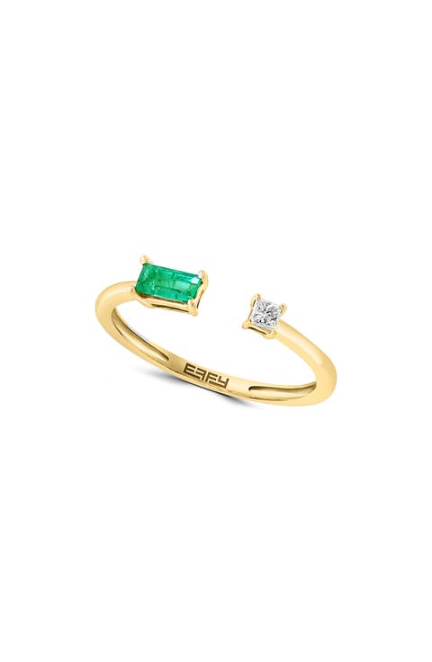 14K Yellow Gold Diamond & Emerald Ring