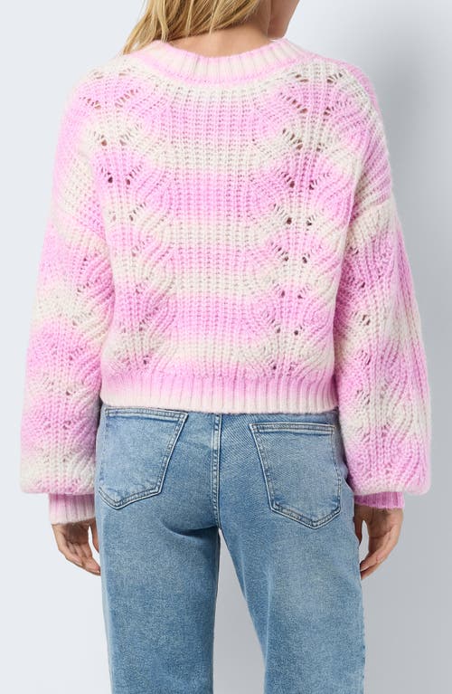 Noisy May Short Sleeve Ribbed Knit Top In Black And Cream Stripe In Bonbon Detail Ombre