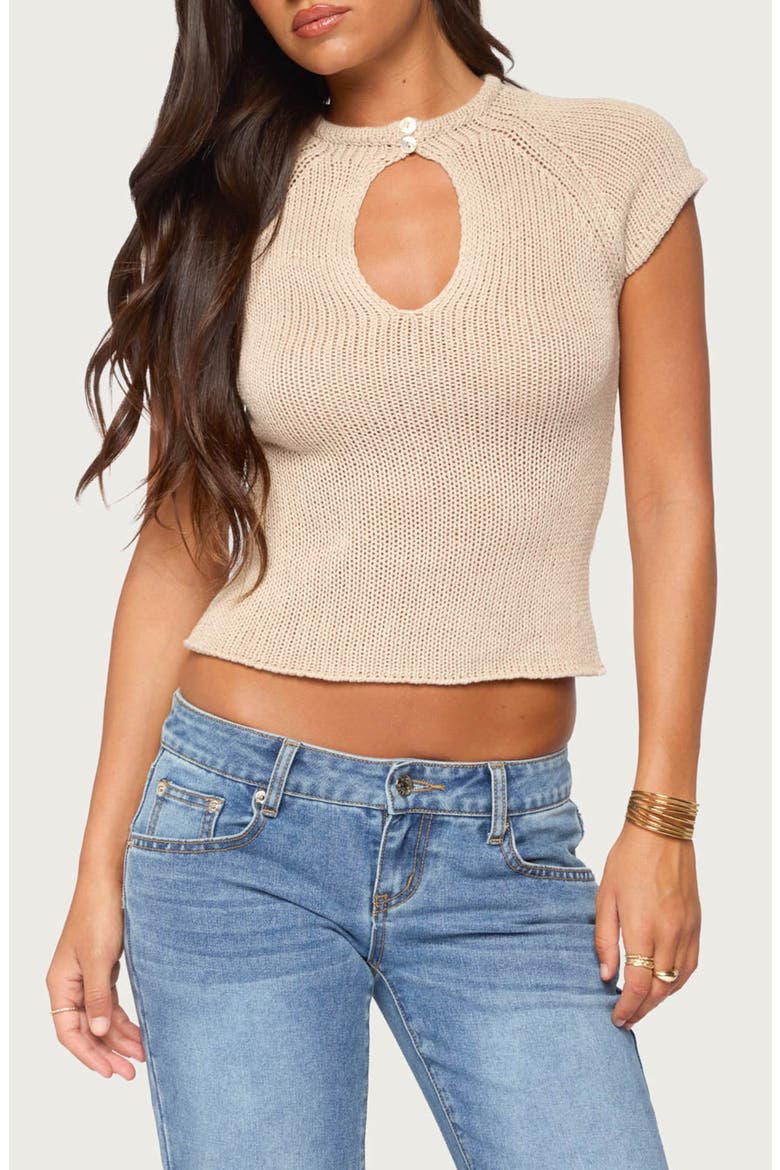 Ganni Keyhole Cutout Knit Top, Main, color, BEIGE