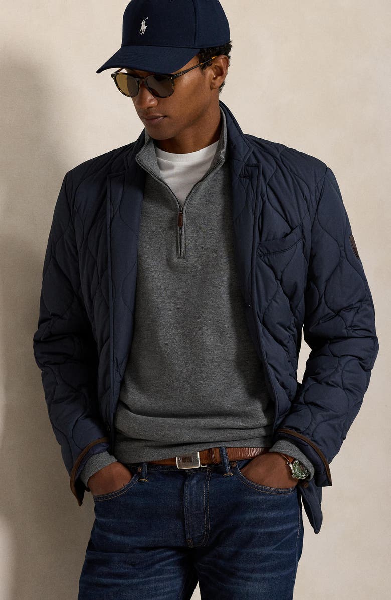 Polo Ralph Lauren Double-Knit Cotton Piqué Quarter Zip Pullover, Alternate, color, Fortress Grey Heather