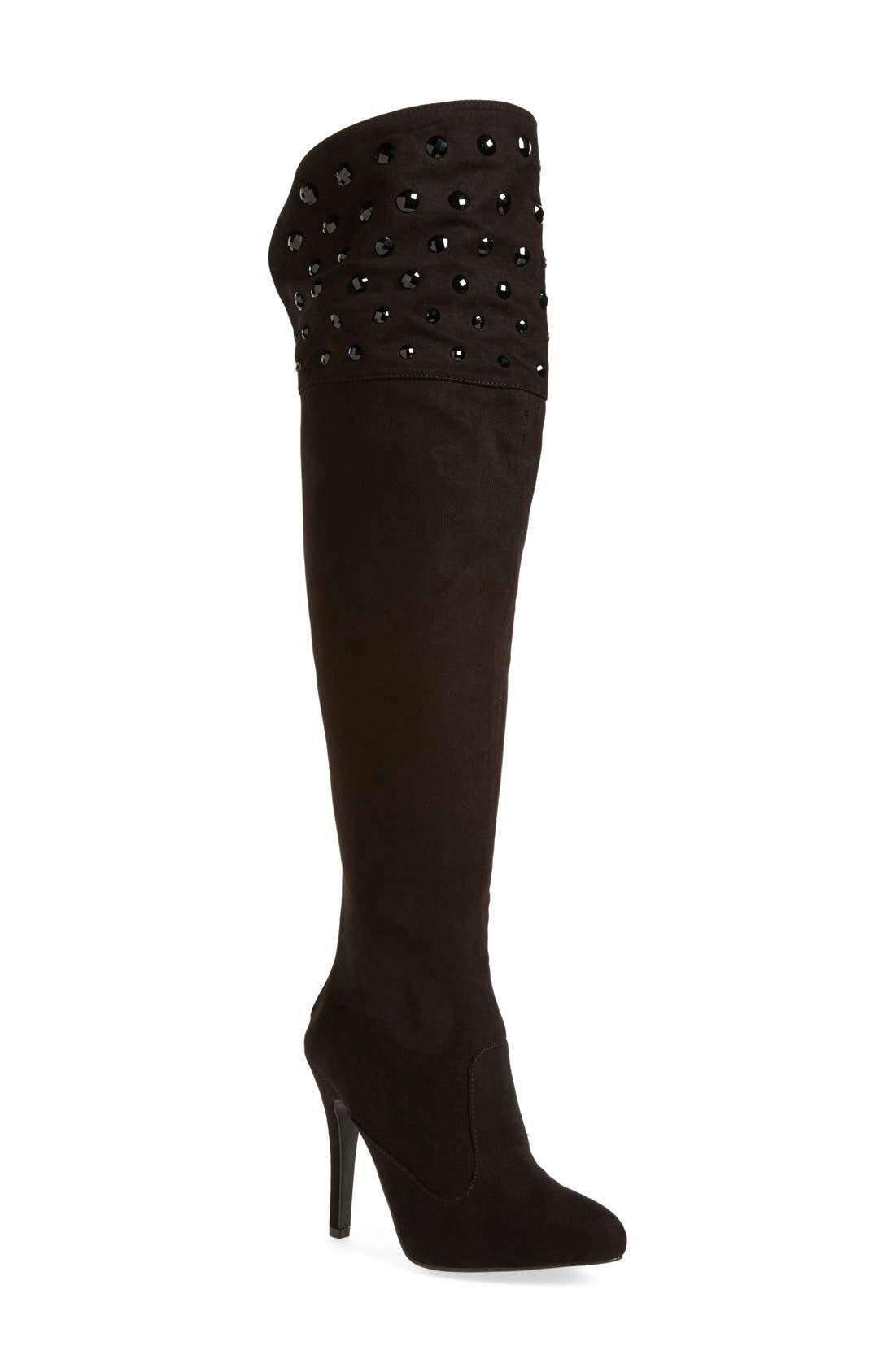 'Kenlyn' Over the Knee Pointy Toe Boot, Main, color, BLACK SUEDE