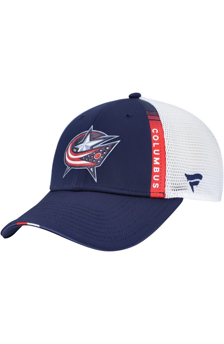 FANATICS Men's Fanatics Navy Columbus Blue Jackets Authentic Pro Draft Adjustable Trucker Hat, Alternate, color,