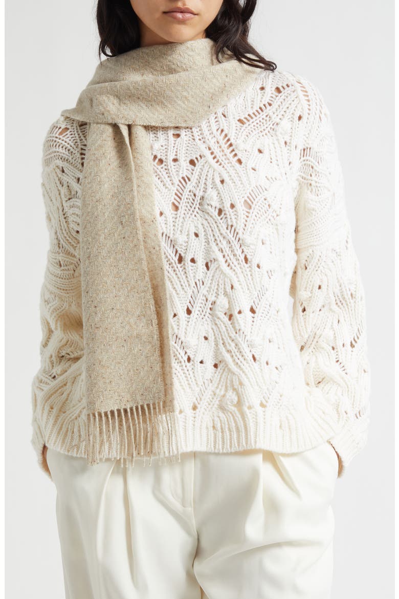 Lofty Cashmere Twill Fringe Scarf, Alternate, color, CREAM DUN RU7658