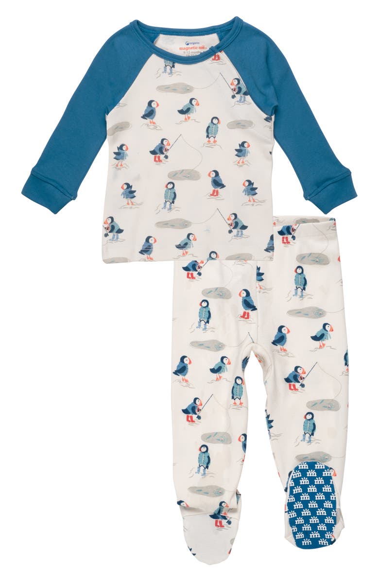 Magnetic Me Stud Puffin Two-Piece Footed Pajamas, Main, color, Stud Puffin
