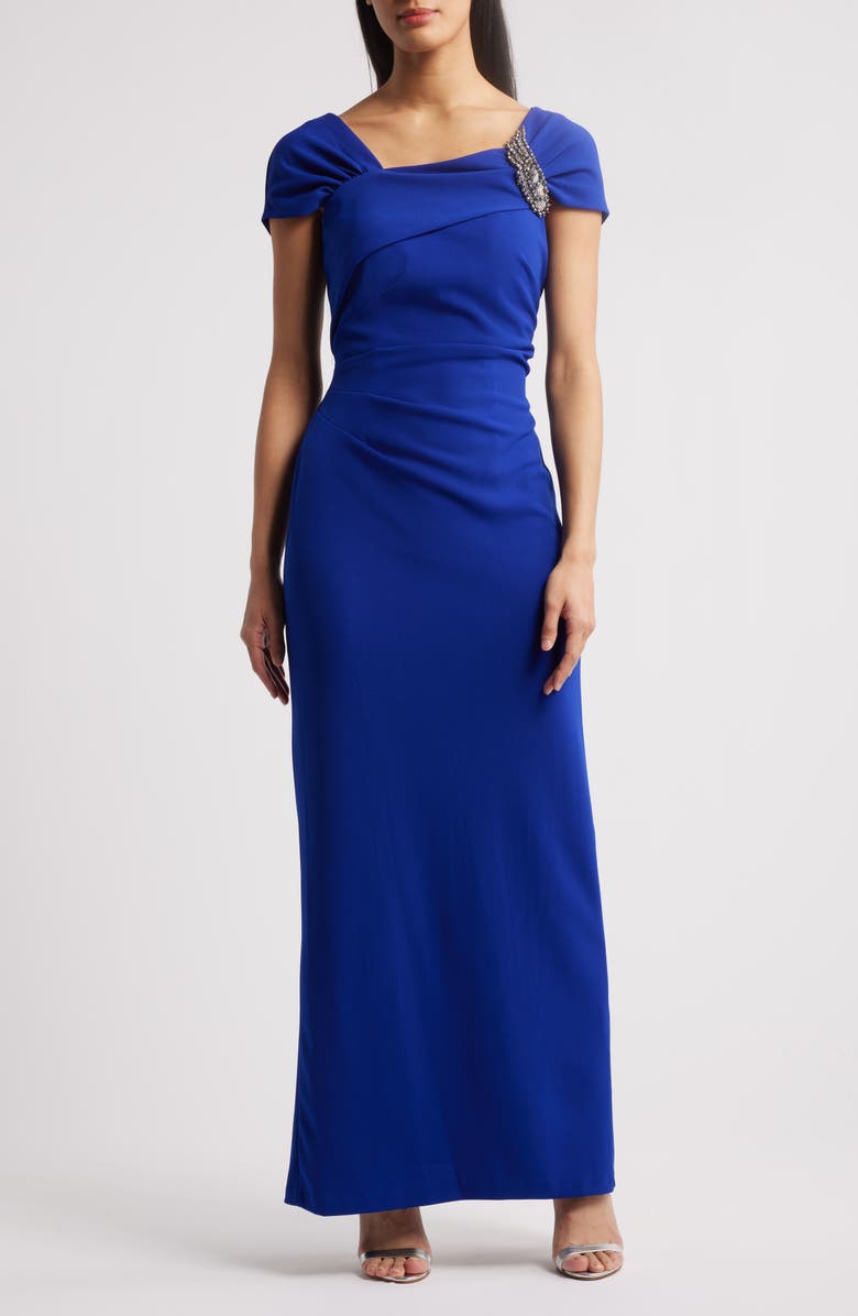 Alex Evenings Rhinestone Cap Sleeve Gown, Main, color, 