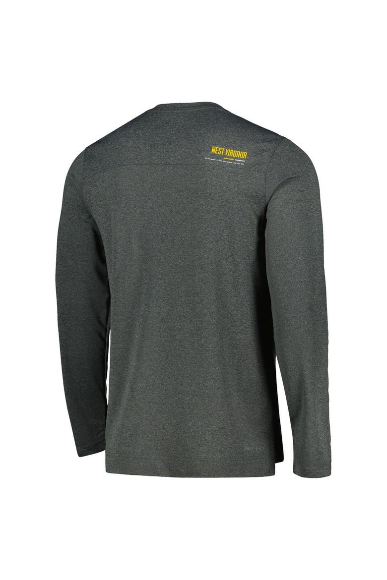 Men's Nike Heather Charcoal West Virginia Mountaineers 2022 Coach Performance Long Sleeve V-Neck T-Shirt, Alternate, color, Heather Charcoal