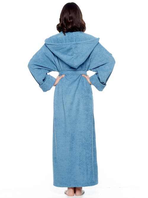 Arus Womens Gots Certified Oganic Cotton Long Hooded Robe In Blue