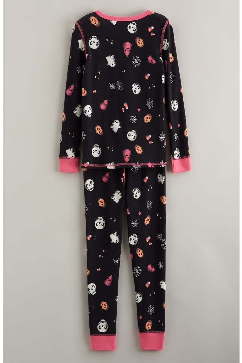 Kids' Glow in the Dark Fitted Two-Piece Pajamas, Alternate, color, BLACK- PINK HAPPY SPOOKS