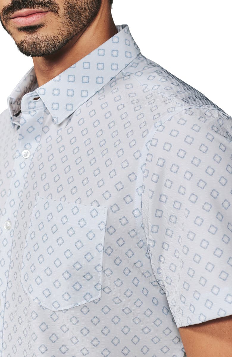 7 Diamonds Kanan Diamond Print Short Sleeve Stretch Seersucker Button-Up Shirt, Alternate, color, Fog