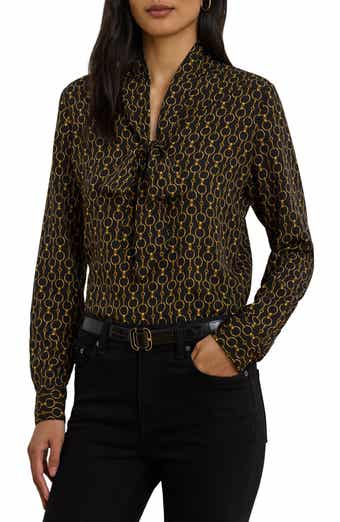 Lauren Ralph Lauren Chain Print Tie Neck Crêpe de Chine Top