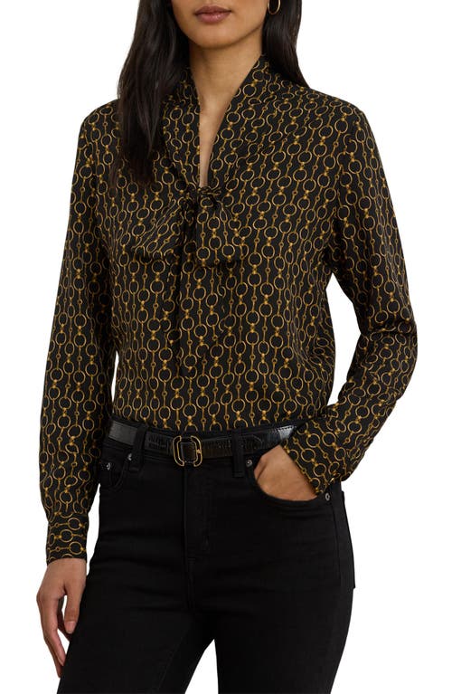 Ralph Lauren Lauren Chain Print Tie Neck Crêpe De Chine Top In Multi