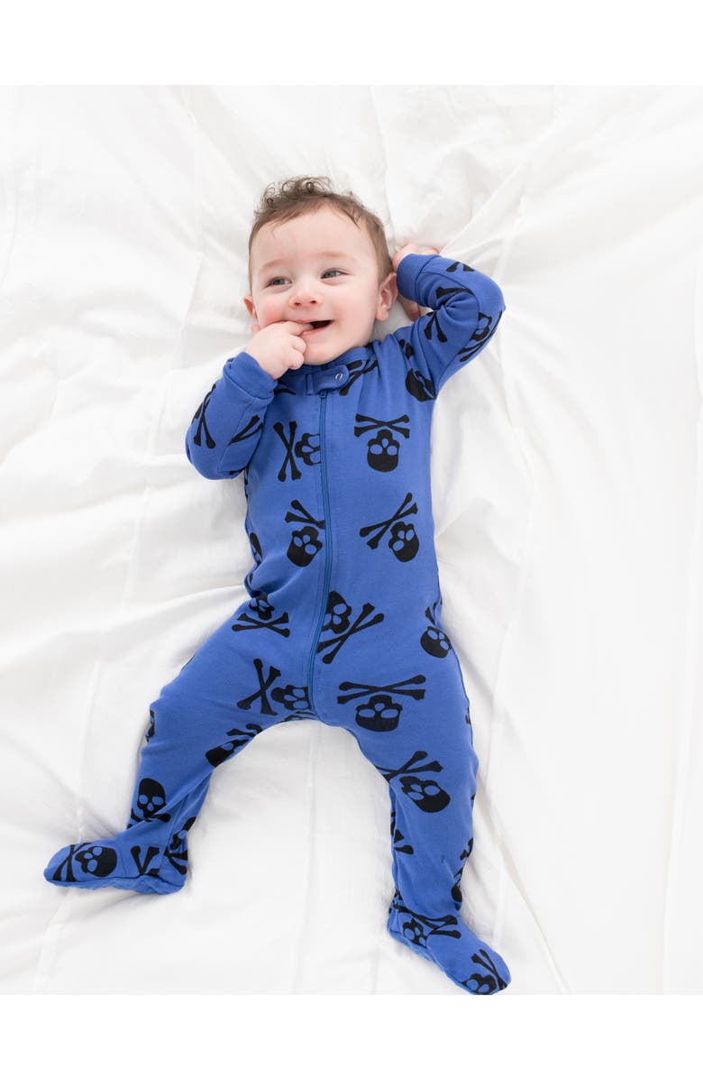 Leveret Footed Cotton Halloween Matching Family Pajamas, Fun Prints, Alternate, color, Blue Skulls