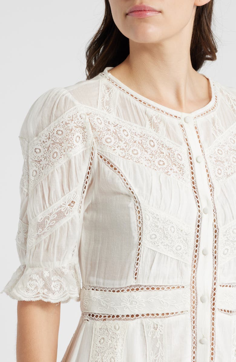 LoveShackFancy Jovina Lace Detail Cotton Dress, Alternate, color, 