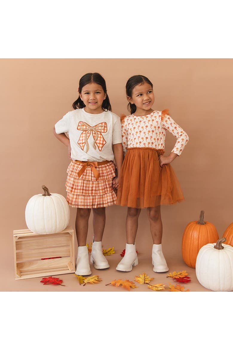 Cinnamon Floral Long Sleeve Tutu Dress, Alternate, color, Orange