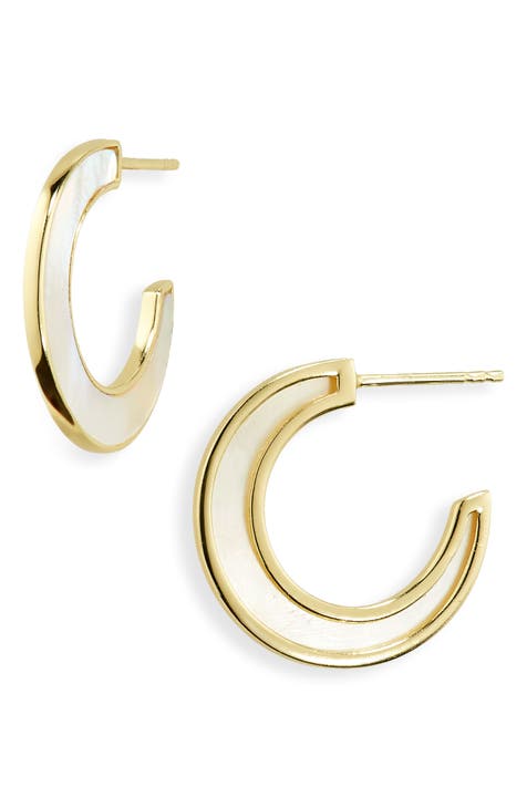 Mother of Pearl Crescent Hoop Earrings