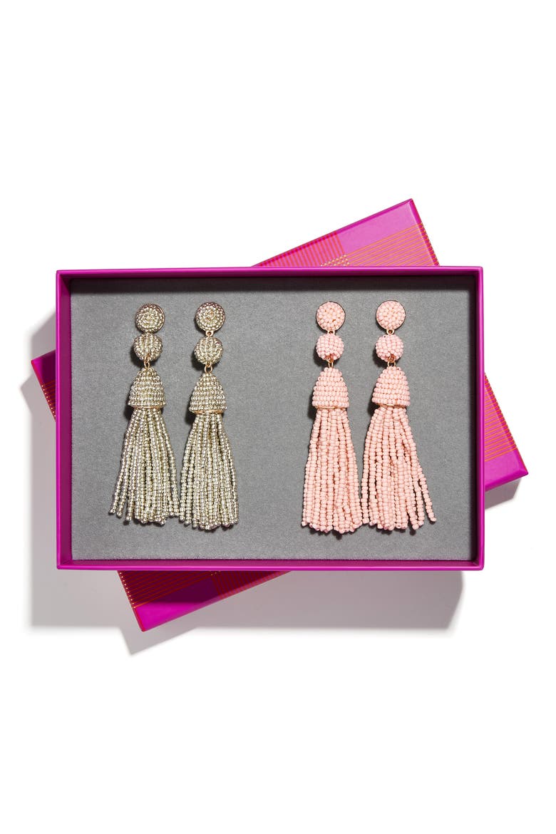 Granita 2-Pack Beaded Tassel Earrings, Alternate, color, BLUSH/ SILVER
