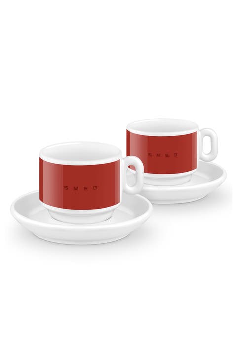 '50s Style Set of 2 Espresso Cups & Saucers