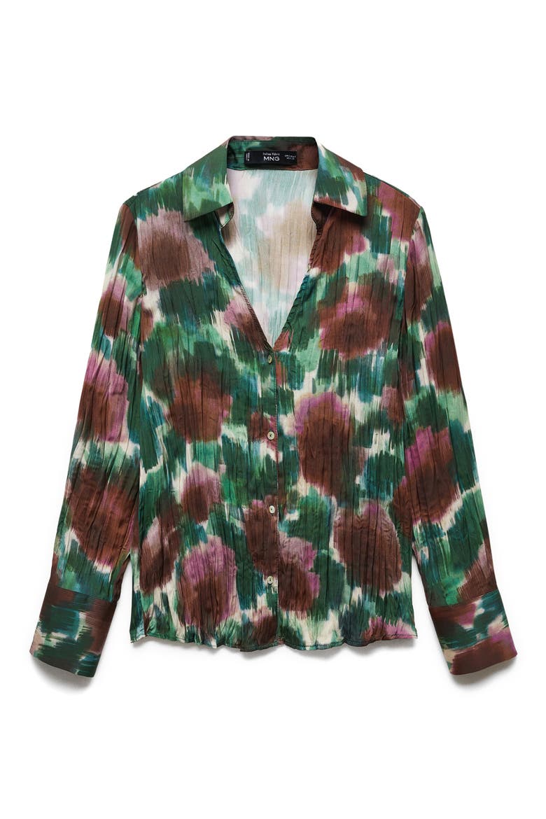 Abstract Print Long Sleeve Button-Up Top, Alternate, color, GREEN