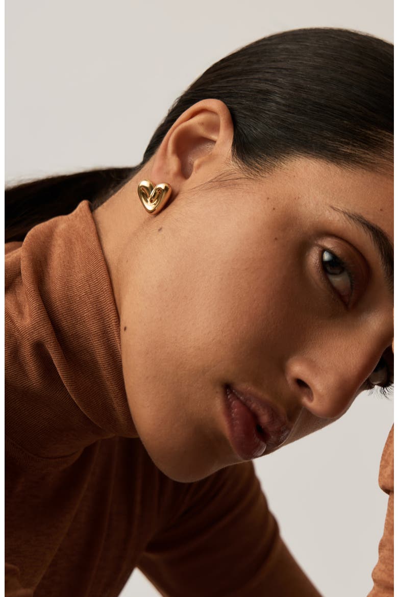 Puffy Heart Stud Earrings, Alternate, color, GOLD