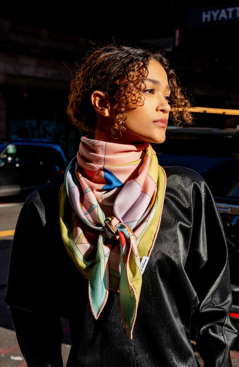 Jessie Zhao New York Double Sided Wool Silk Triangle Scarf Of Color Recombination, Alternate, color, Blue