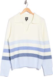 Bobeau Striped Collared Sweater