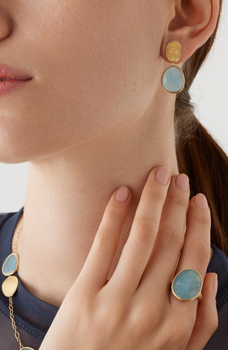 Marco Bicego Lunaria Aquamarine Drop Earrings, Alternate, color, 18K Yellow Gold