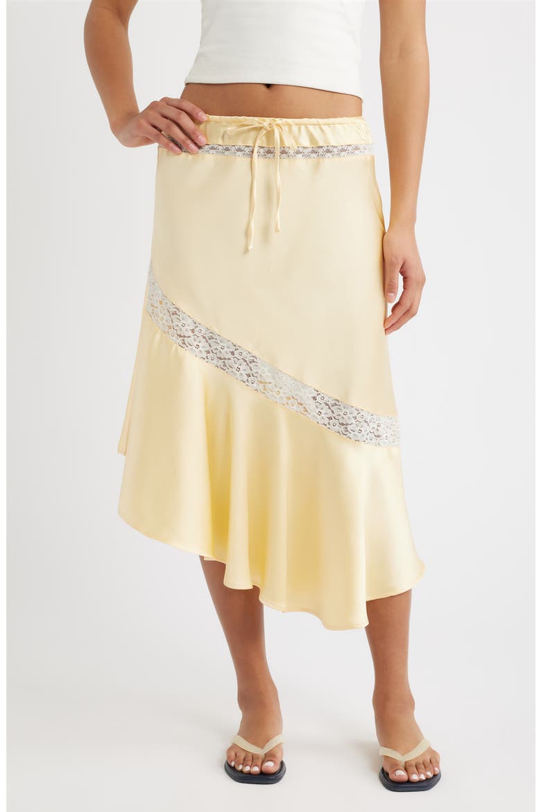 Delphia Lace Inset Asymmetric Satin Skirt, Main, color, YELLOW