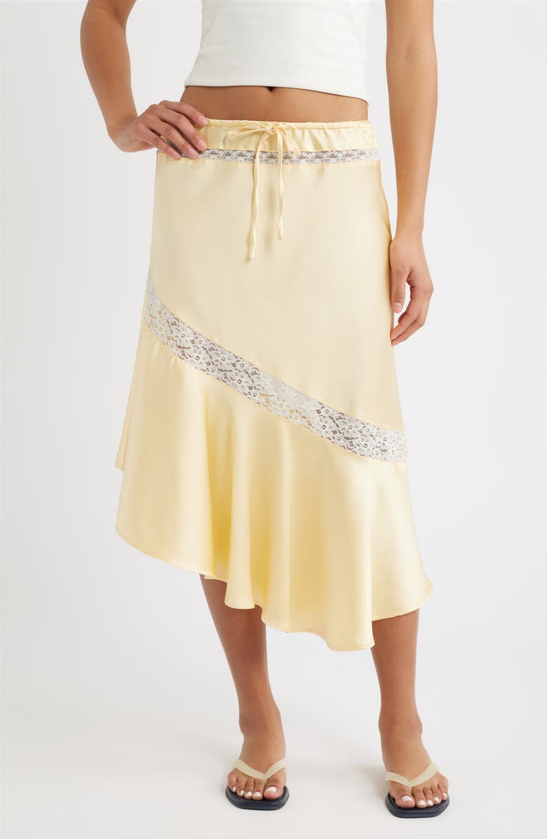 Damson Madder Delphia Lace Inset Asymmetric Satin Skirt, Main, color, Yellow