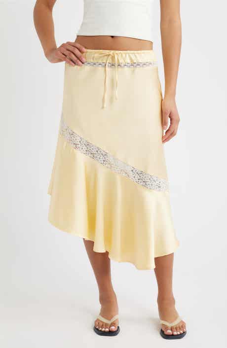Delphia Lace Inset Asymmetric Satin Skirt