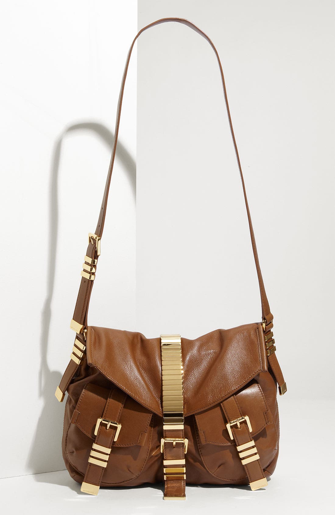 'Darrington' Leather Flap Hobo, Main, color, WALNUT