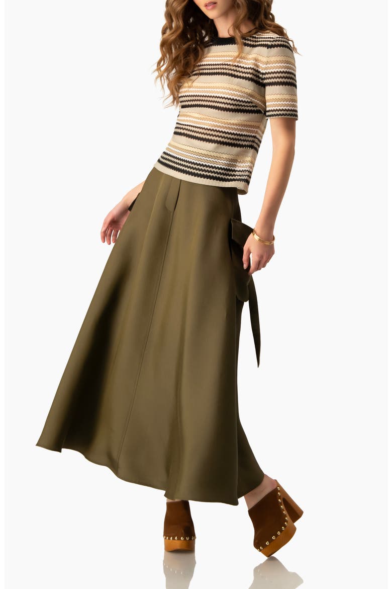 Cargo A-Line, High-Waist Pocket Midi Skirt in Structured Twill, Alternate, color, Olive Green